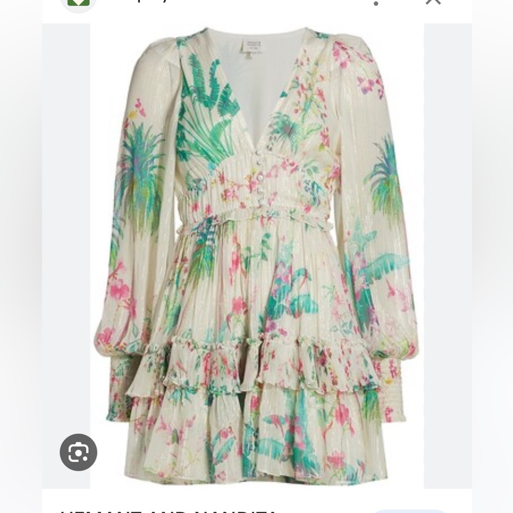 Hemant & Nandita Tropical Long-Sleeve Mini Dress